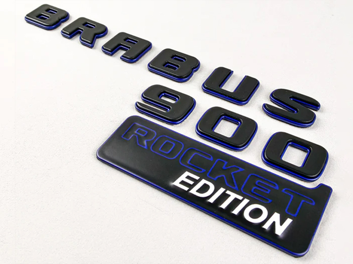 Brabus 900 Rocket Edition Rear Emblem Black with Blue Metal Badge for Mercedes-Benz Cars